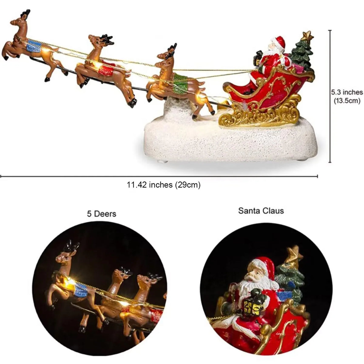 🎄 LED Santa Sleigh & Reindeer Figurine – Christmas Decoration