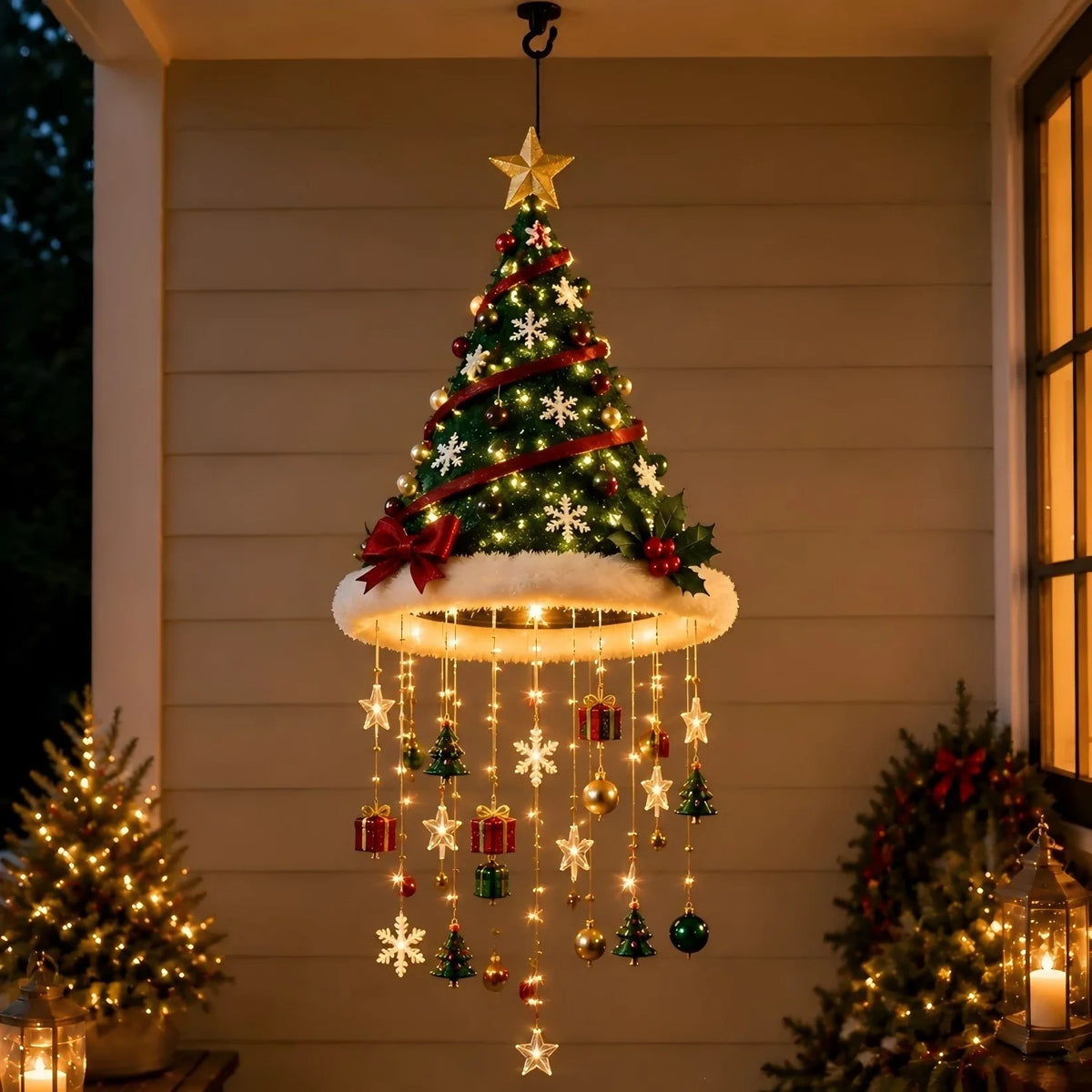 🎄 LED Santa Hat Hanging Light – Christmas Decoration