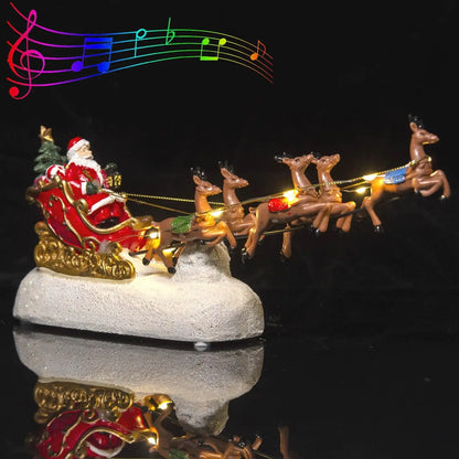 🎄 LED Santa Sleigh & Reindeer Figurine – Christmas Decoration