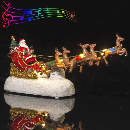 🎄 LED Santa Sleigh & Reindeer Figurine – Christmas Decoration