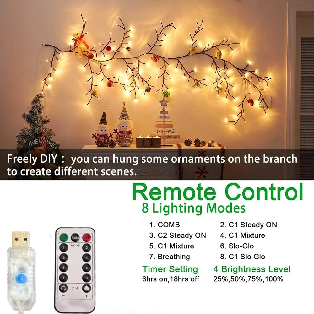 🎄 LED Willow Vine Branch Lights – Holiday Wall Decor