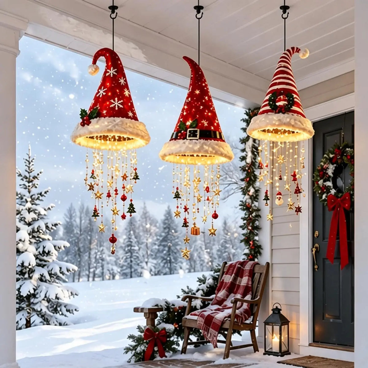 🎄 LED Santa Hat Hanging Light – Christmas Decoration