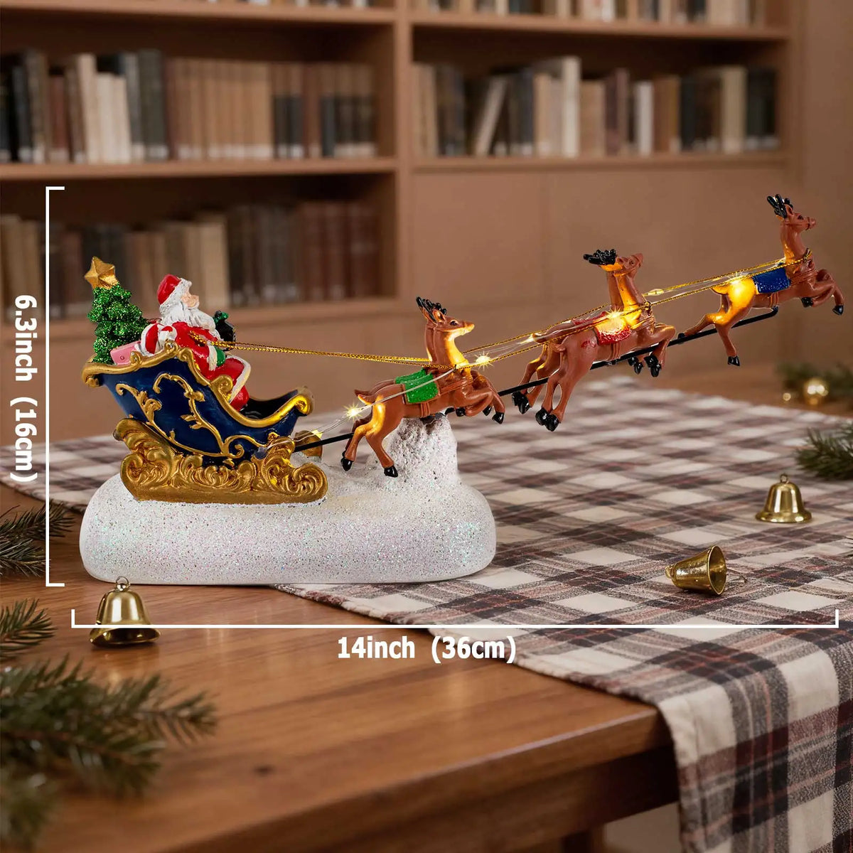 🎄 LED Santa Sleigh & Reindeer Figurine – Christmas Decoration
