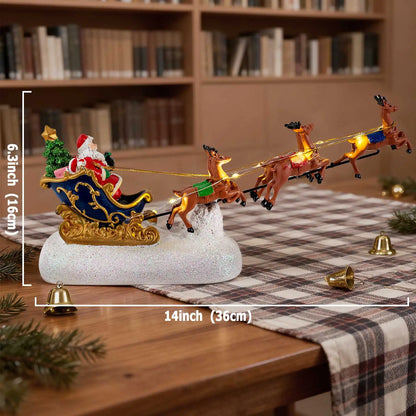 🎄 LED Santa Sleigh & Reindeer Figurine – Christmas Decoration