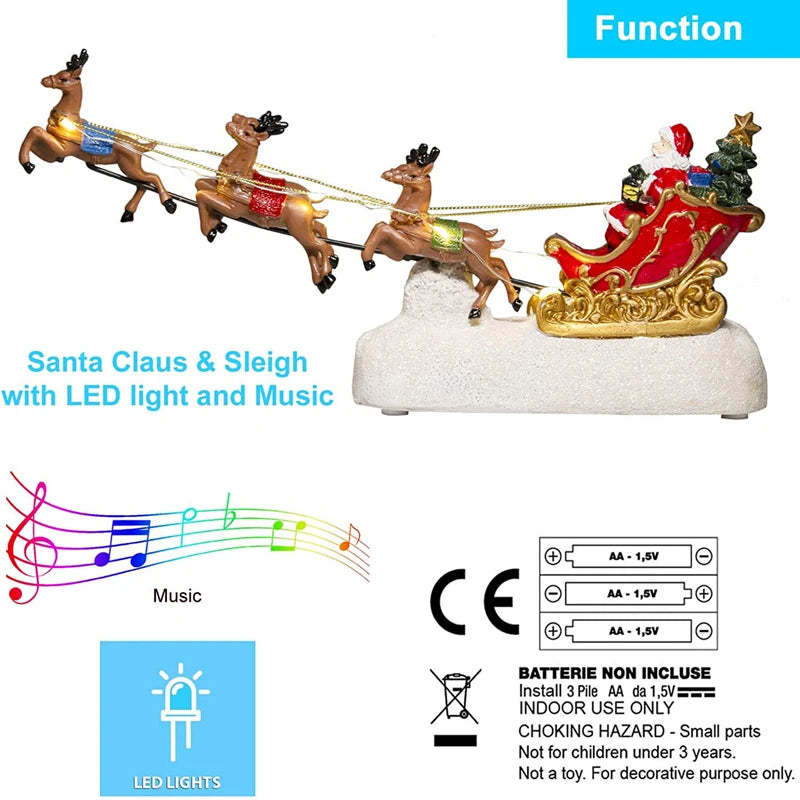 🎄 LED Santa Sleigh & Reindeer Figurine – Christmas Decoration