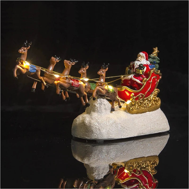 🎄 LED Santa Sleigh & Reindeer Figurine – Christmas Decoration