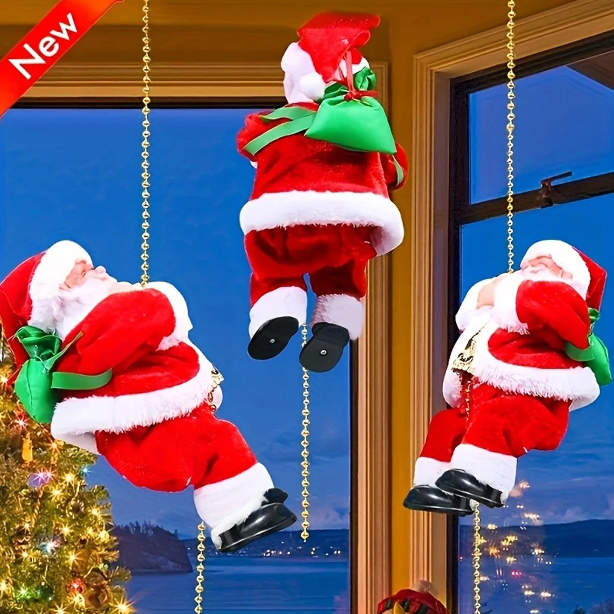 Xmas Ropes 🎄 Climbing Santa on Beaded Rope – Christmas Decoration – Aureva Haven
