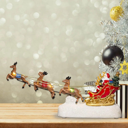🎄 LED Santa Sleigh & Reindeer Figurine – Christmas Decoration