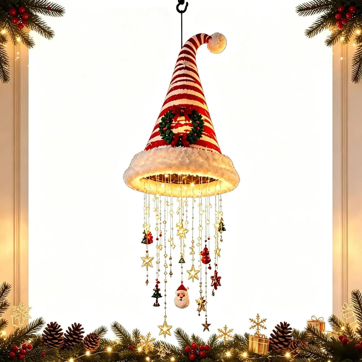 🎄 LED Santa Hat Hanging Light – Christmas Decoration