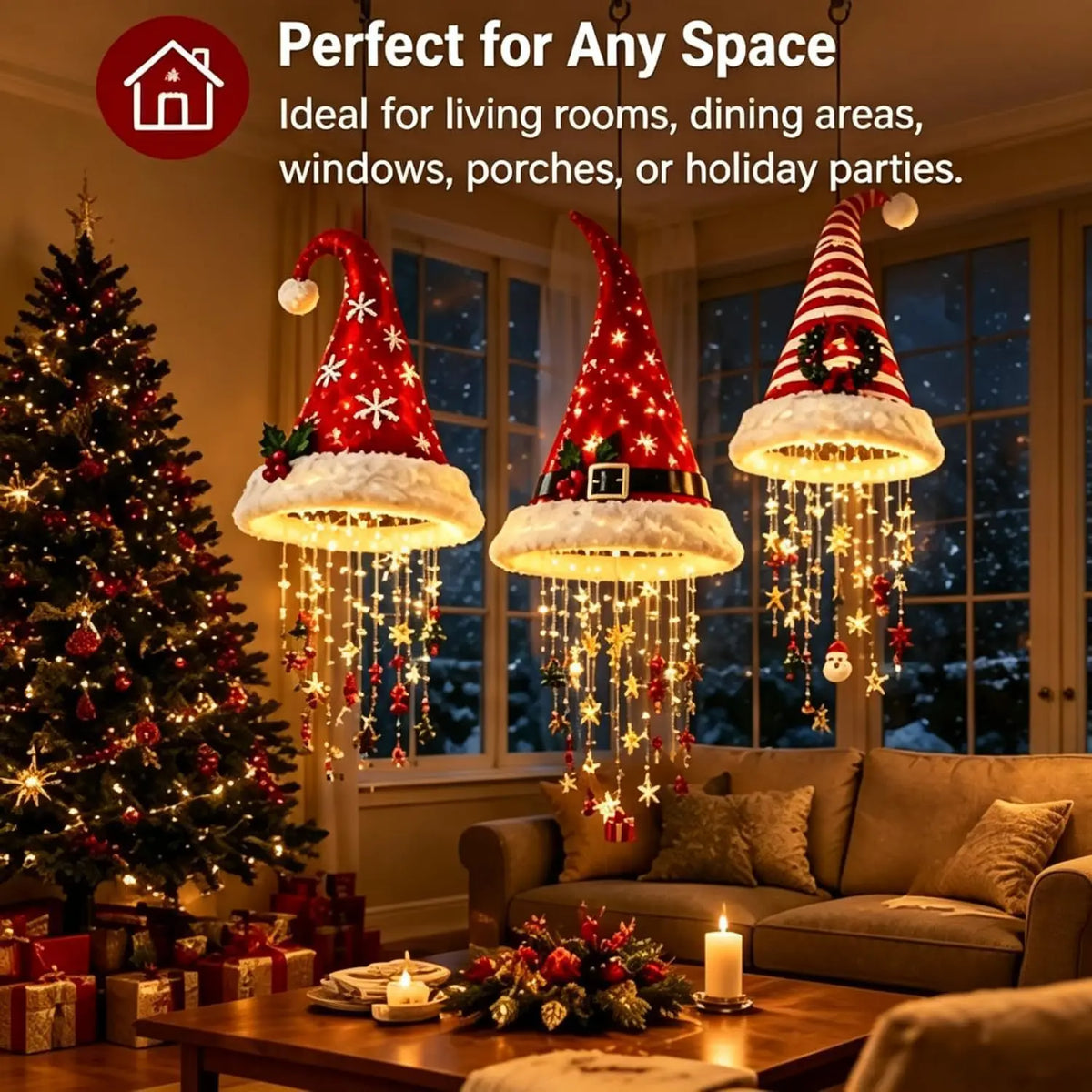 🎄 LED Santa Hat Hanging Light – Christmas Decoration