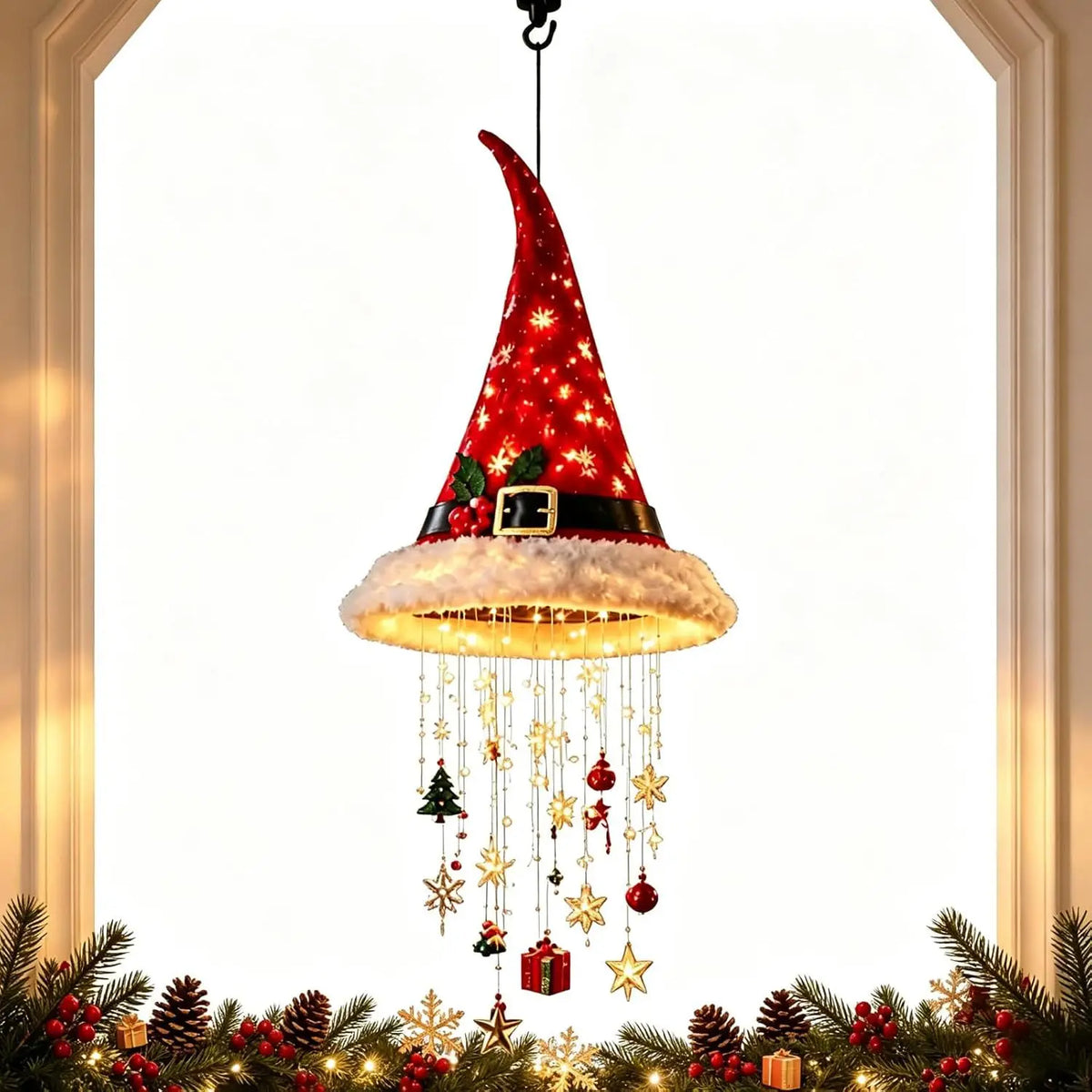 🎄 LED Santa Hat Hanging Light – Christmas Decoration